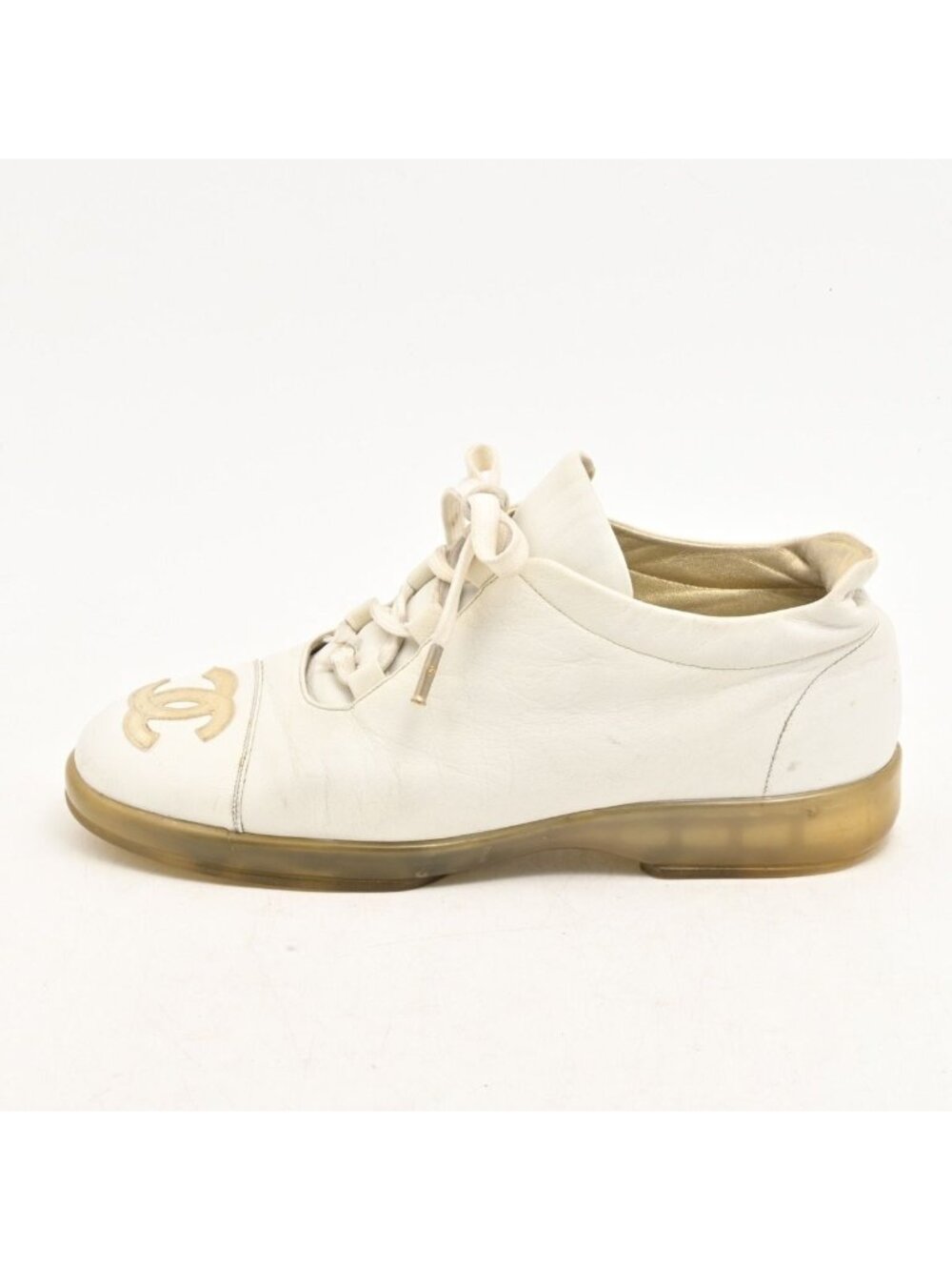 Chanel Sneakers Ivory CC Logo Leather